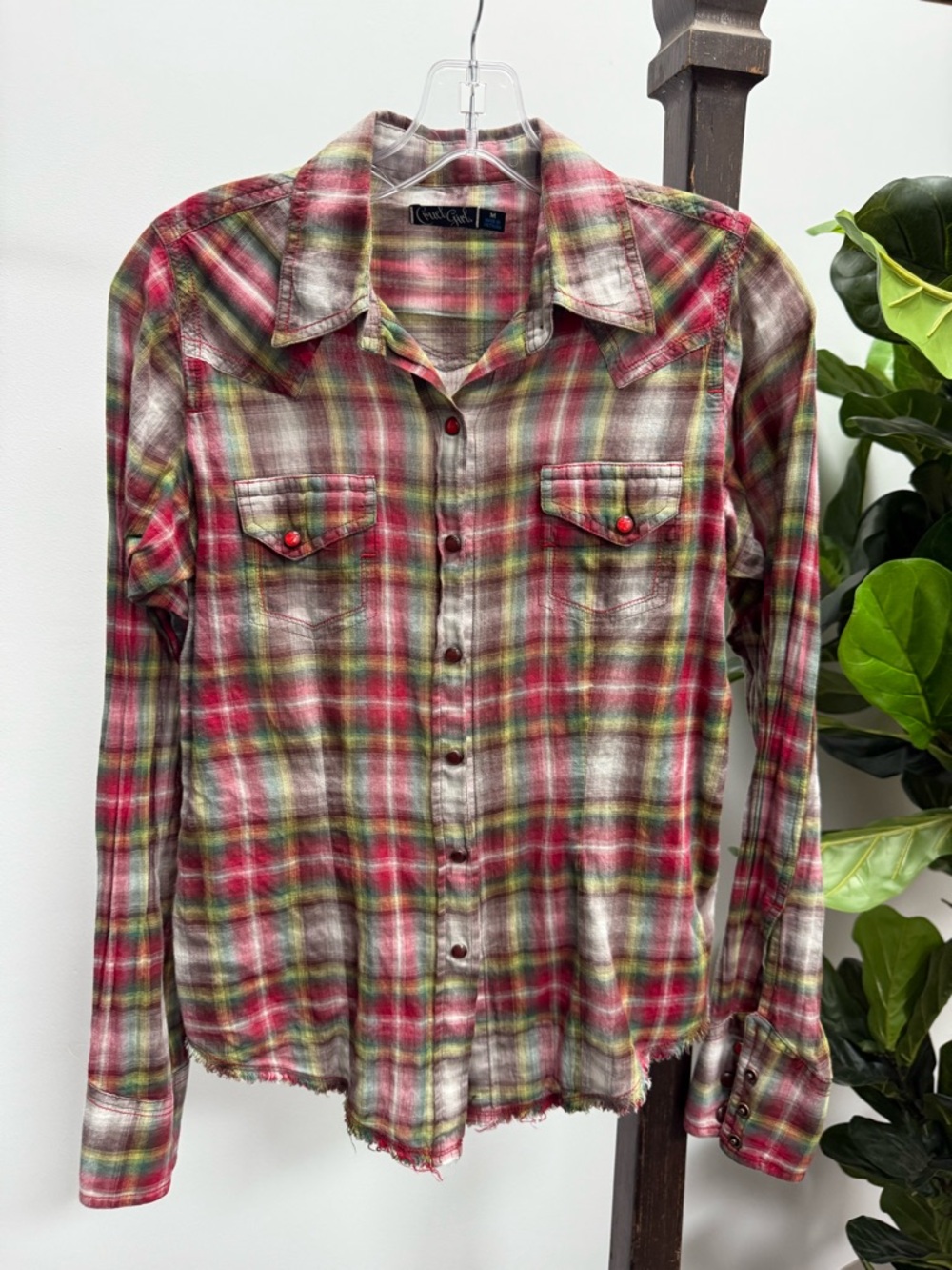 Cruel Girl Red and Green Plaid Button-Up Shirt